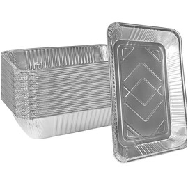 HAYCH Takeaway Containers with Lids, Aluminium Foil Trays, Foil Trays, Food Containers with Lids, Foil Trays with Lids,Dispose or Reuse - Packs of 50 (25 x 25 x 4.5cm (Large))