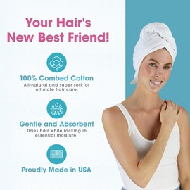 Hair RePear Anti Frizz Premium Cotton Hair Towel Wrap, Wet Hair Towel Wrap for Women, Plop Scrunch Curly, Wavy, Straight Hair (White, 29” x 45”)