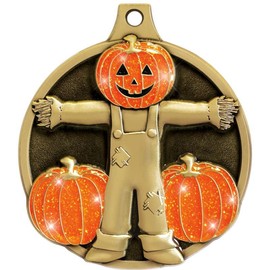 Gold Glitter Scarecrow Recognition Trophy Award, 2" Glitter Scarecrow Medal Award Includes Free Neck Ribbon 5 Pack