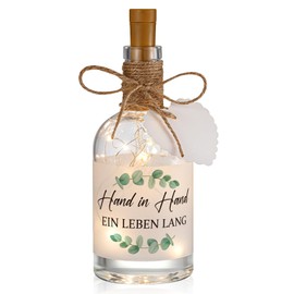 BBTO LED Bottle Light with Saying Hand in Hand Ein Leben Lang Gift for Wedding Couple Illuminated Decorative Bottle for Bride and Groom Couples Wedding Wedding Gift (Wedding)