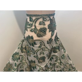 Wowfabric4less123 GREEN GOLD WHITE Metallic Brocade ORGANZA Fabric 58” Width Sold By The Yard