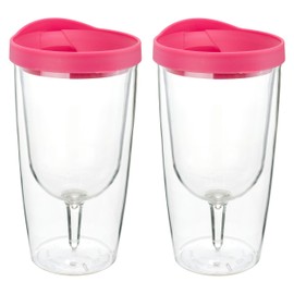 Southern Homewares Wine Tumbler 10oz Insulated Vino Double Wall Acrylic With Pink Drink Through Lid Wine 2Go Set of 2