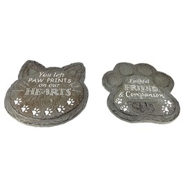 GERSON Dog & Cat Paw Print Cement Garden Stepping Stone 2 Piece Set 9.5 Inch, Gray