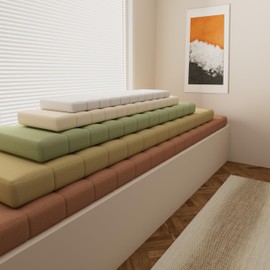 Amgo Custom Bench Cushion for Indoor/Outdoor Furniture, Circle Fleece Anti-Pet Scratch Window Seat Cushion, Premium 75D High-Resilience Foam Waterproof (Custom Sizes/Colors/Thickness) (2.6 Inch Thick)