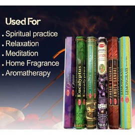 HEM Collection Assorted Incense Sticks Pack of 6 - 120 Sticks, Fragrance - Lemongrass, Lavender, Egyptian Jasmine, Ambar Sandalo, Opium, Eucalyptus (New)