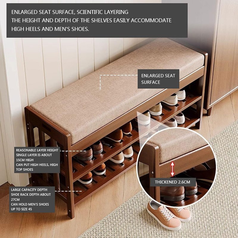 SACSTAR Shoe Rack and Storage Bench for Entryway, 2-Tier Upholstered