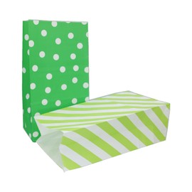 EMAAN 24 Pack Party Favor Bags Green Party Goody Bags 5.1 X 3.1 X 9.4 Inch Small Paper Treat Bags for Birthday Christmas St. Patrick's Day Party Snack Candy Bags (Green Dots and Striped)