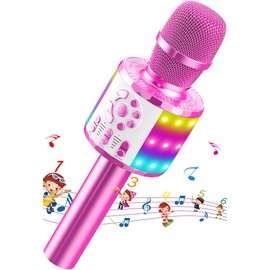MicQutr Bluetooth Microphone Karaoke, Wireless LED Karaoke Microphone with Speaker Sound Recording for Party Podcast Family, Compatible with Android iOS PC - Gifts for Adults and Children