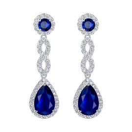 EVER FAITH Women's Cubic Zirconia 8 Shape Infinity Bridal Pierced Dangle Earrings Blue Silver-Tone