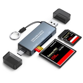 CF/SD/TF Card Reader, Aluminum USB-A and USB C Multi Memory Card Adapter Compact Flash Reader Supports CF/SD/MicroSD Compatible with MacBook Pro Air Android Phone Laptop PC