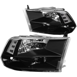 DNA MOTORING HL-OH-DR09QUA-BK-CL1 Black Housing Headlights Compatible with 10-18 Ram 1500-5500, Fit Dual/Quad Headlight Models, Not Fit to Models with Factory Projector LED Style