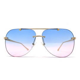 K&L's Luxury & Co. Gold Metal Alloy Aviator Sunglasses K02122021 Gradient Rimless Lens for Men and Women (Gold, Blue/Pink)
