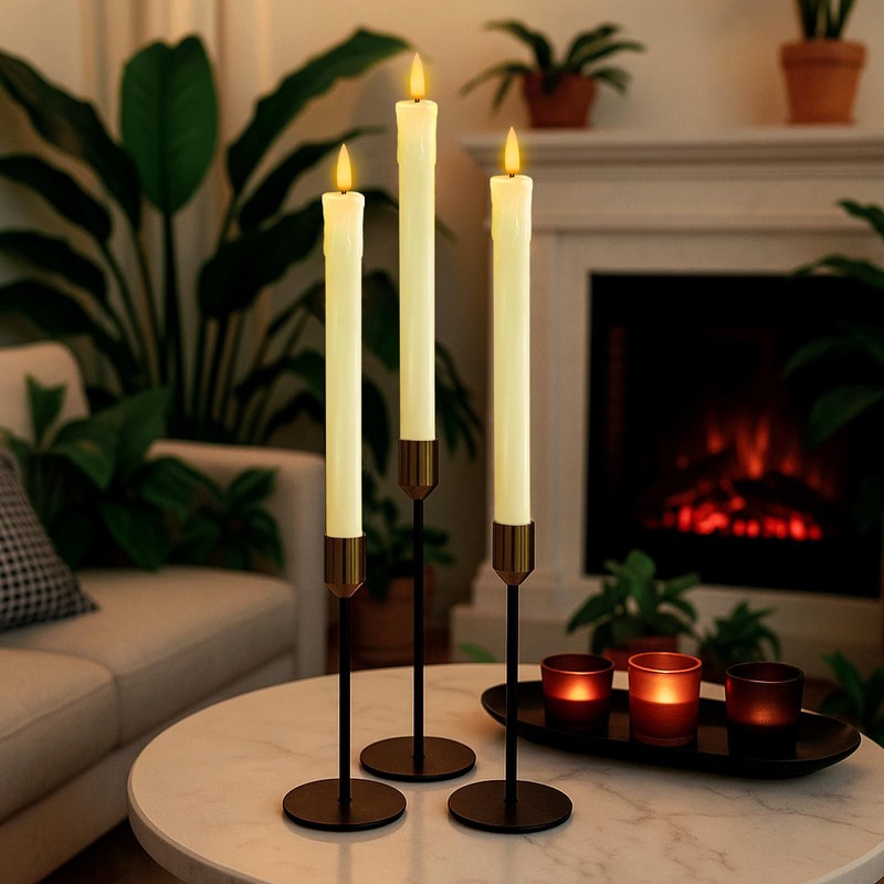 Homemory 6 PCS Real Wax Flameless Taper Candles with Remote,