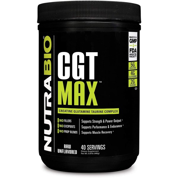 NutraBio CGT-MAX (Unflavored) - Creatine, Glutamine, and Taurine Powder