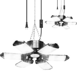 SumKea LED Garage Light 2 Pack, 200W Plug-in Led Shop Light with 6+1 Adjustable Panels –Linkable, 20000W Super Bright Deformable Ceiling Warehouse Light –Perfect for Garage, Attic, Workspace