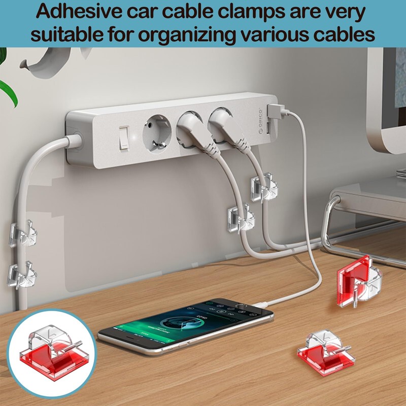 60PCS Cable Hooks Transparent Wire Hooks for Cables Plastic Stick