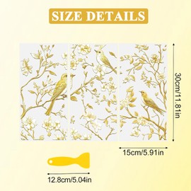 Transferencias para manualidades, 3 hojas de papel de pájaro, flores doradas, pegatinas de transferencia impermeables para muebles, transferencia UV DTF para decoración del hogar de madera de