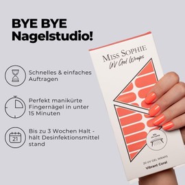 Original Miss Sophie UV Gel Nagelfolien Neon Vibrant Coral I 24 ultra-dünne Nagellack-Streifen Orange I Für Finger- & Fußnägel I Hält auf Natur- sowie lackierten, Acryl-, Gel- & Shellac-Nägeln