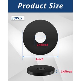 Rubber Washers - 30 Pcs Flat Rubber Washers for Bolts Spacers, 1" OD x 1/4"ID x 1/8 Inch Thickness, Heavy Duty Abrasion Resistant Rubber, Black Vibration Damping Pads