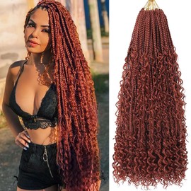 COOKOO 22 Inch Boho Box Braids Crochet Hair for Black Women 8 Packs Synthetic Knotless Goddess Box Braids Curly Ends Twist Crochet Hair Pre Looped Bohemian Braiding Hair 350#