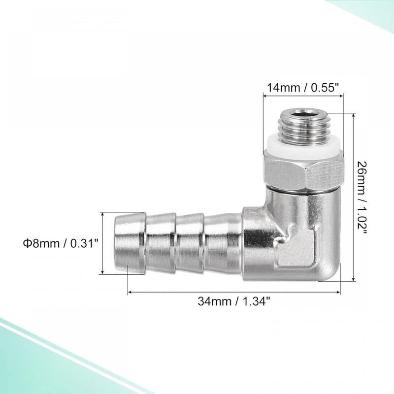 TA-VIGOR 1Pcs Nickel-Plated Copper Hose Barb Fitting Elbow 8mm Barbed