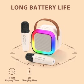 Karaoke Machine,Portable Karaoke Machine with 2 Wireless Microphone, Mini Bluetooth Speaker for Adullts and Kids, Best Gifts Toys for Kids Gifts -White