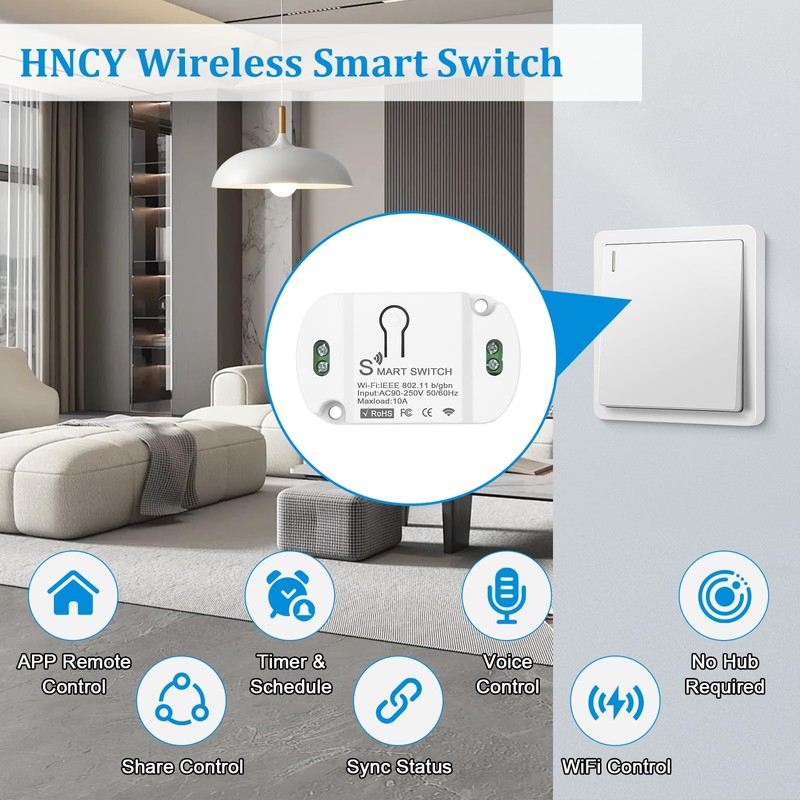 HNCY Smart Light Switch, Alexa Light Switch, Smart Home Light