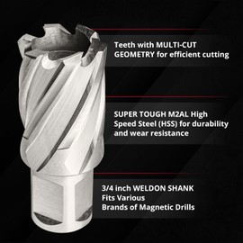 2-pack, 3/4" Cutting Diameter x 1" Depth of Cut for Magnetic Drill Press