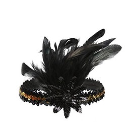 Aylmrice 1920s Flapper Peacock Feather Costume Hair Clip Headband 20s Sequined Showgirl Headpiece Hat Accessory Style 107