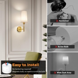 Glitnous Battery Operated Wall Sconce, 13000mAh Wall Sconces Set of Two Battery Operated, Wireless Sconces Set of 2, Rechargeable Sconce with Remote, No Wire Wall Lamp/Light for Bedroom, Linen Gold