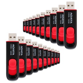 PSA Kit 20 Piezas Unidad Flash USB ADATA Serie C008 32 GB Modelo AC008-32G-RKD Color Negro con Rojo Pack de Flash Drives Deslizantes COMPUTO Y PAPELERIA
