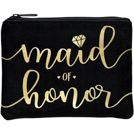 Bride Tribe - Bolsas de maquillaje para dama de honor para despedida de soltera, despedida de soltera, boda, neceser de cosmética, kit de supervivencia de boda, kit de resaca, recuerdo, Negro, 1pc Maid of Honor