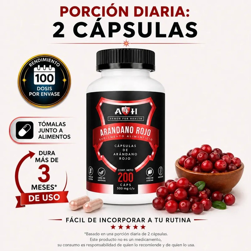 Suplemento Arándano Rojo 200 Cápsulas 500mg A4h Armor For He
