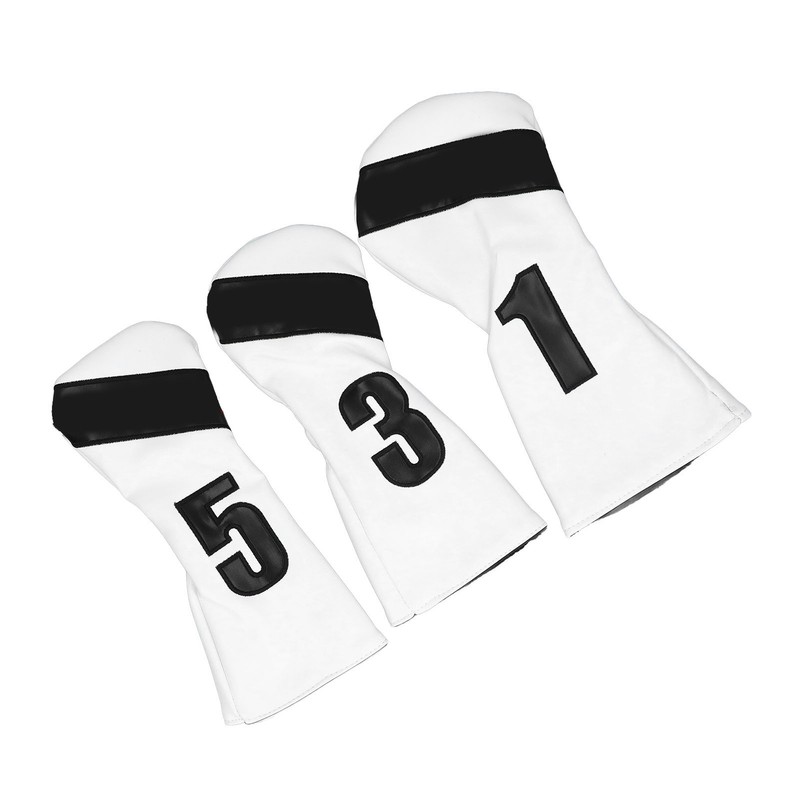 3PCS Golf Club Head Cover PU Leather Waterproof Protective Golf