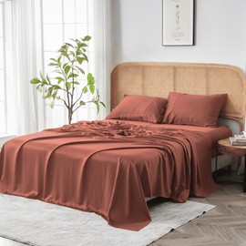 Sijo AiryWeight Tencel Sheet Set, 100% Lyocell Derived from Eucalyptus, Buttery Soft, Architectural Digest 2022 Best Cooling Sheets Winner - 3pc - 2 Pillowcases 1 Fitted (Clay, King)