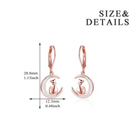 YFN Rose Cat Moon Opal Earrings Sterling Silver Cat Lovers Gift Drop Dangle Earrings for Women