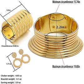 HENGYID African Chocker Necklace - Ankara Jewelry - Sunkissed Marula Kente Choker & Bib African Necklace Jewelry Set (Gold)