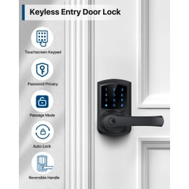HIDALIFE Keyless Entry Door Lock with Keypad and Handle for Front Doors, Touchscreen Deadbolt, Anti-peep Password, Auto-Locking, Matte Black