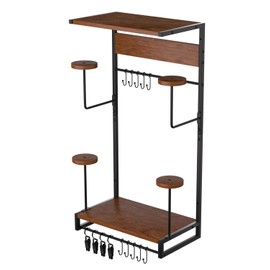 Vieshful Motorcycle Helmet Holder Wall Mount, Helmet Organize Rack with 2 Layer Wooden Boards and 4 Hat Stands,Helmet Hanger for Motorcycle Accesories Storage with 4 Glove Chips and 10 hooks