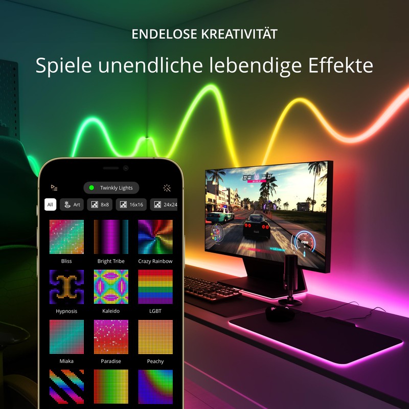 Twinkly Line Starter Kit 1,5m, Magnetischer Multicolor-LED-Streifen, Kit mit Smart