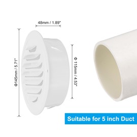 PATIKIL 5" Round Air Vent Cover, Stainless Steel Louvered Wall Inlet Outlet Grill Screen Mesh Ducting Soffit Vent with Screws for Ventilation, White