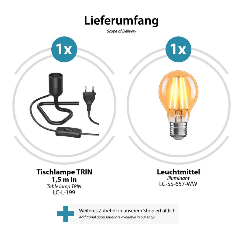 ledscom.de TRIN Table Lamp Socket Triangle Base Black Plug Switch