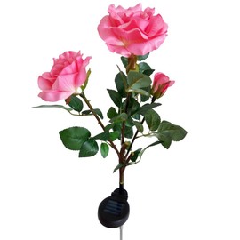 Aketek Outdoor Solar Powered 3 LED Rose Flower Light Lamp Stake for Home Garden Yard Lawn Path Way Party Decorative Landscape LED Rose Lights, Great for Gift(Pink)