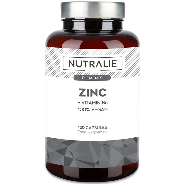 Zinc high dose, pure and vegan, antioxidant and contributes to a normal immune system thanks to zinc citrate and vitamin B6, 120 vegetarian capsules Nutralie
