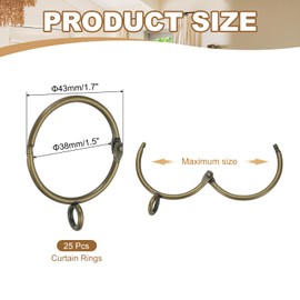 PATIKIL 1.5 Inch Inner Dia Curtain Rod Rings with Eyelets, 25 Pcs Metal Drapery Ring for Curtain Rods Hoop Pins, Bronze