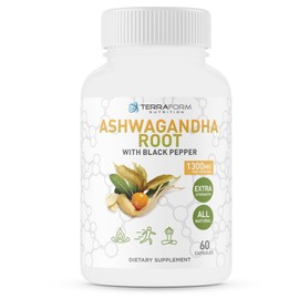 Ashwagandha Capsules - Extra Strength 1300mg Pure Ashwagandha Supplement with Black Pepper for Maximum Absorption - Natural Well-Being & Balance Support - Vegan Friendly for Men & Women - 60 Capsules
