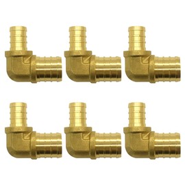 Hooshing 6PCS 3/4" Pex x 1/2" Pex Reducing Elbow 90 Degree PEX Fitting Solid Brass Barb Crimp Fittings