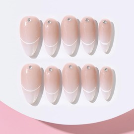 ADAIER Handmade Press On Nails, French Nails,wedding, party,Short Coffin Nails Set for Handmade,Reusable Opaque Nails in 10 Nail Kit for Women(Z-02) (Z16, S)