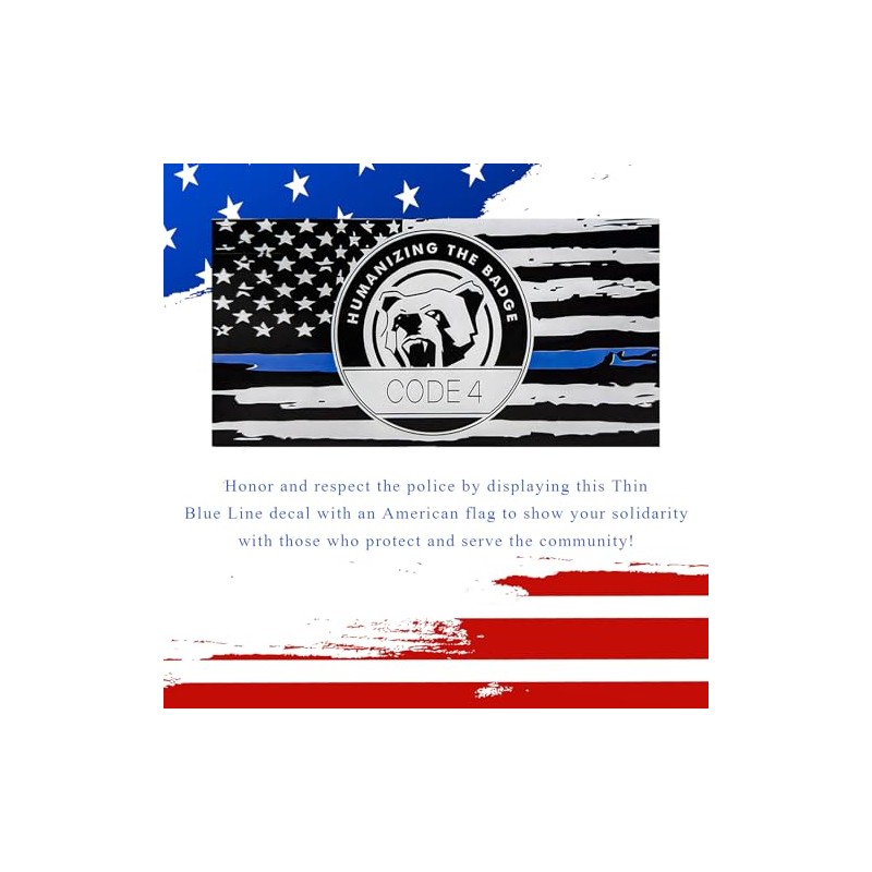 4PCS Thin Blue Line Sticker Code 4, Police Support Sticker