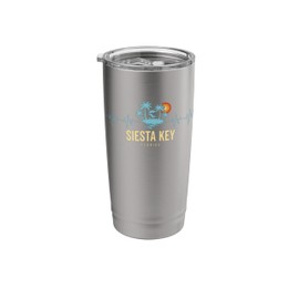 Siesta Key Beach Florida Heartbeat 80s Retro Beach Palm Tree Stainless Steel Insulated Tumbler